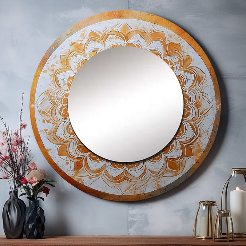 Miroir décoratif blanc et doré Pega Mandala IV - Boho Mandala, 36 po x 36 po