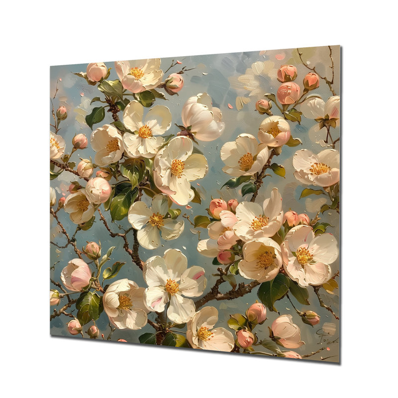  «Pink Apple Blossom Vintage Bloom - Art mural fleur de pommier, Sans cadre, métal, H 16 po x l 16 po