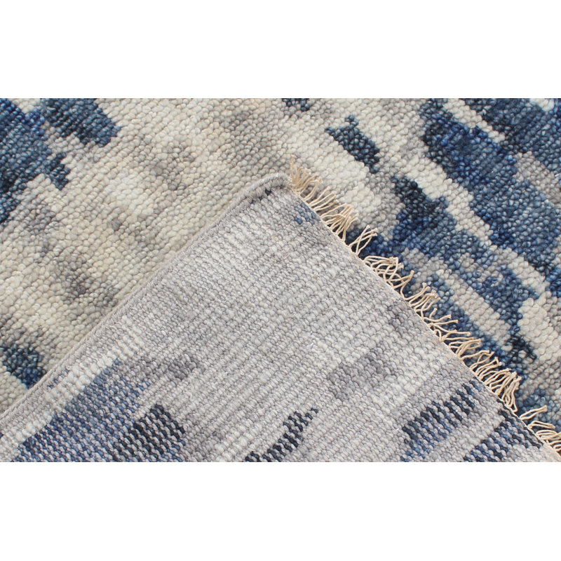 Tapis bleu / gris de haute qualité noué à la main, Rectangle 2 pi x 3 pi