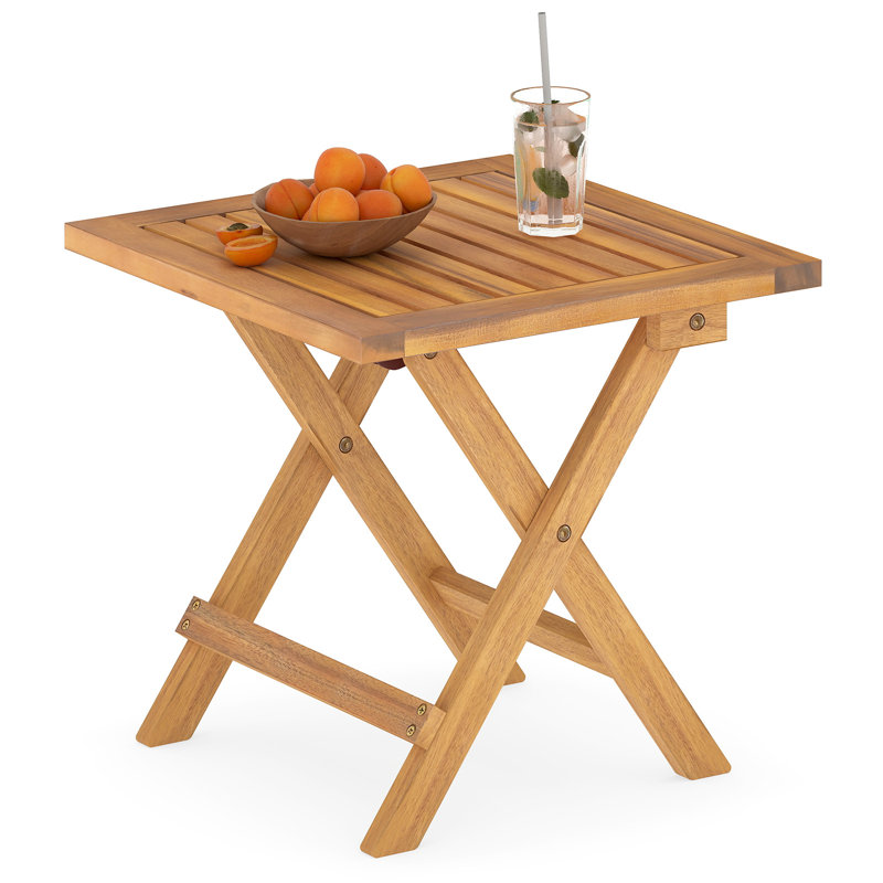  Outdoor Folding Side Table Acacia Wood End Table Square Patio Bistro Table, 1