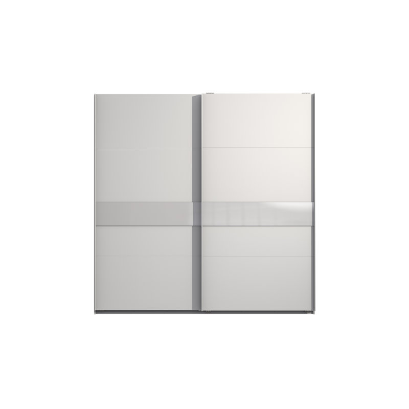 Bakersfield 2 Door Wardrobe, 236cm H x 225cm W x 65cm D, White/Glass White, Standard