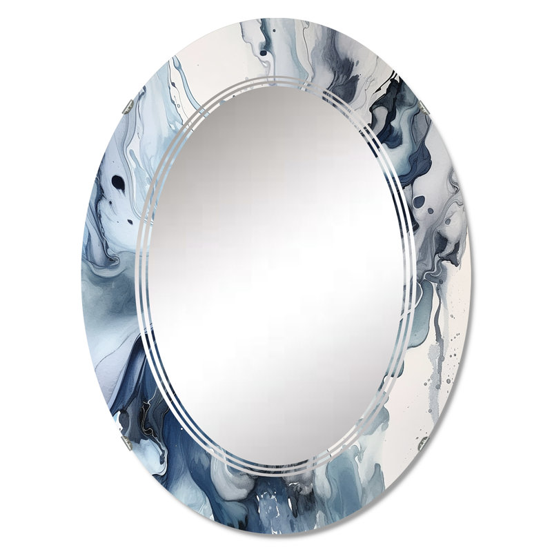 Miroir mural bleu et gris Elixir, abstrait moderne - bleu et gris Elixir II, 36 po x 24 po