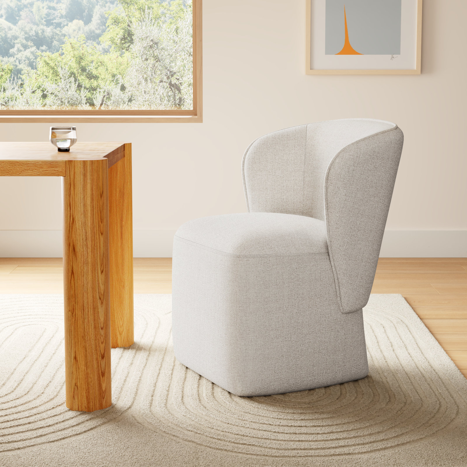 Niha Upholstered Dining Chair With Caster (Set of 2), Nathan Wheat Tweed