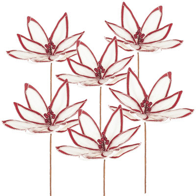 Ensemble de 6 tiges de poinsettia 13 po - blanc / rouge
