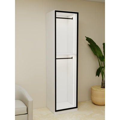 Garde-robe blanche de 24 po de largeur avec porte en verre pleine hauteur, éclairage DEL, structure en métal, H 93 po x P 21 po, tablettes réglables, fabrication en contreplaqué
