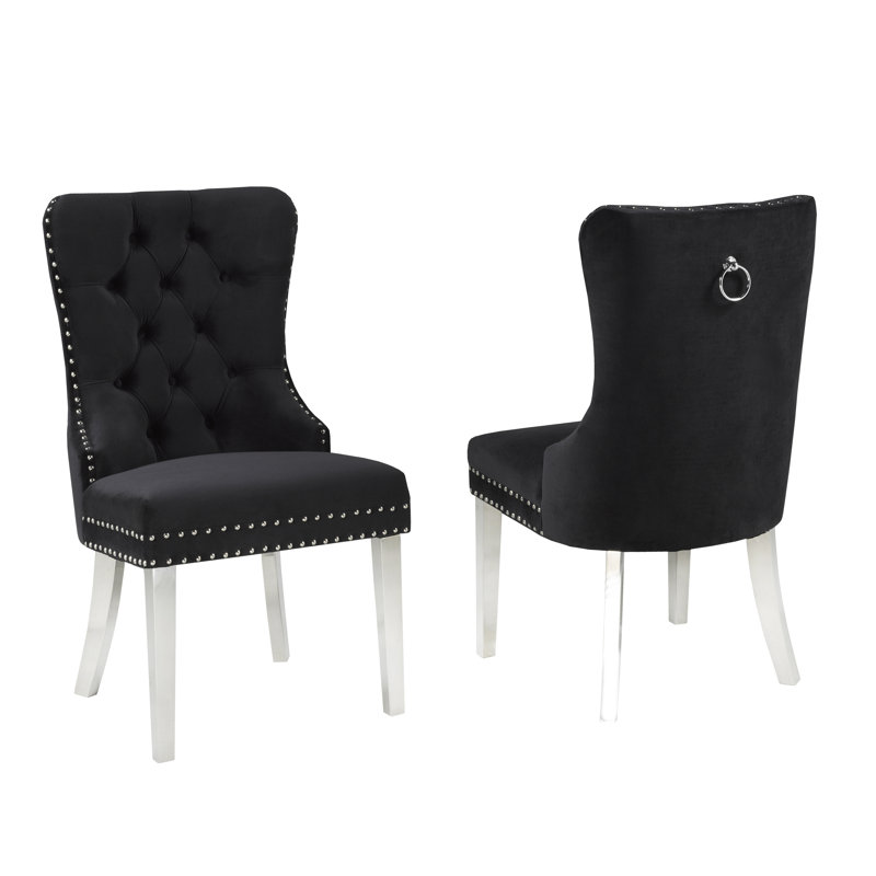 Chaise d'appoint en tissu Huggins, Noir, Argent