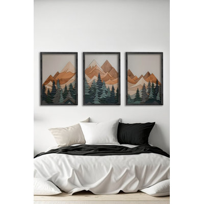 Ensemble de 3 panneaux décoratifs élégants en bois aggloméré, cadre en bois massif, 13,4 x 19,3 x 0,6 pouces | Œuvre d'art 100% MDF avec impression numérique | Parfait pour le salon, la chambre à coucher et le bureau, design élégant et moderne