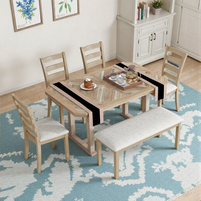 Ensemble de salle à manger 6 pièces Modern, Bois naturel délavé