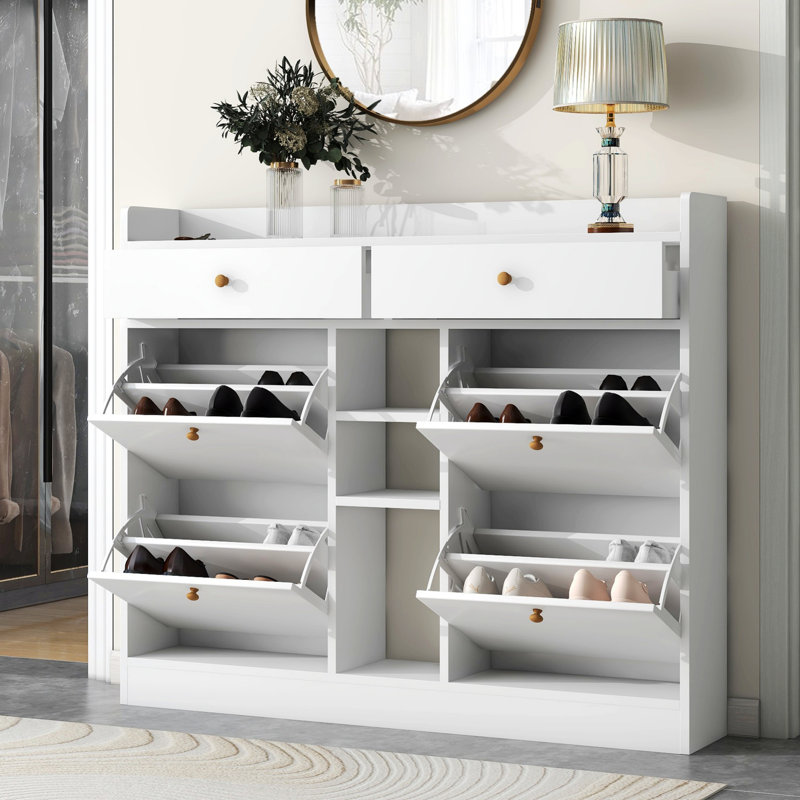 Range-chaussures avec tiroirs, range-chaussures avec 4 tiroirs rabattables, range-chaussures autoportant multifonctionnel, range-chaussures pour la maison