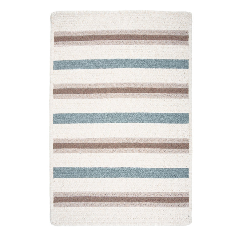 Tapis à rayures réversibles en mélange de laine bleu / brun / beige clair Chung, Rectangle 7 pi x 9 pi