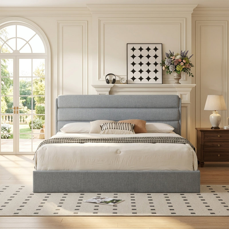 Upholstered Lift-Up Storage Platform Bed, King, Baby Blue