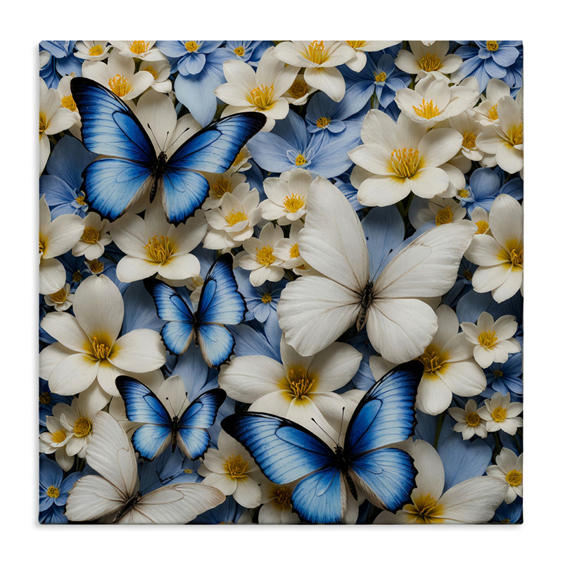 «Blue and White Floral Butterflies» par Yuri Khrushch, H 24 po x l 24 po