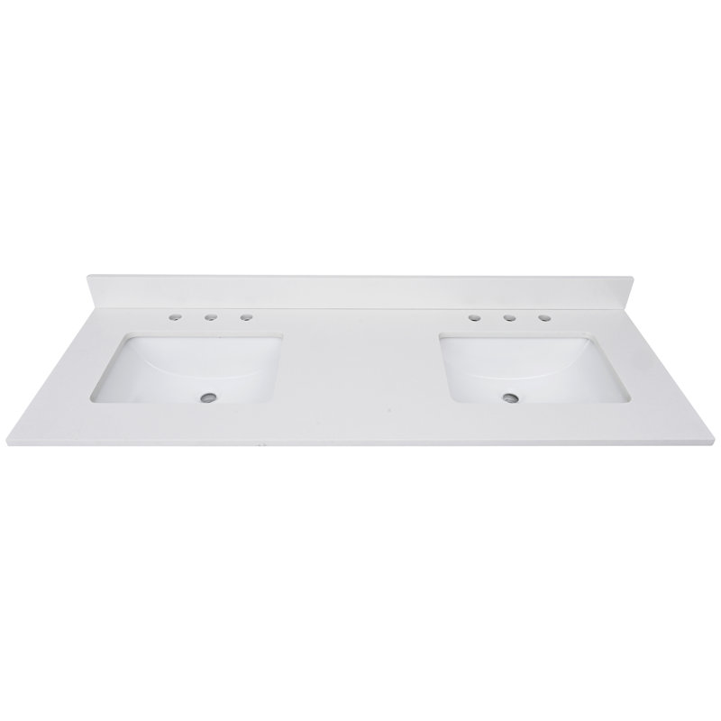 61'' Quartz Double Bathroom Vanity Top with Sink, Everest White