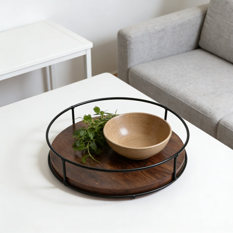 Lazy Susan Turntable Organizer For Kitchen Countertop And Cabinet, With Steel Frame, 360 Degree Rotating Decorative Centerpiece