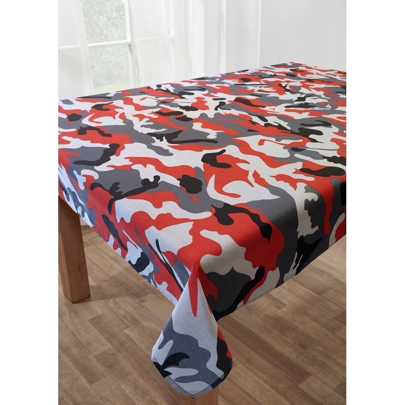 CAMOUFLAGE tablecloth Black, 137cm W x 137cm L, Red/Black
