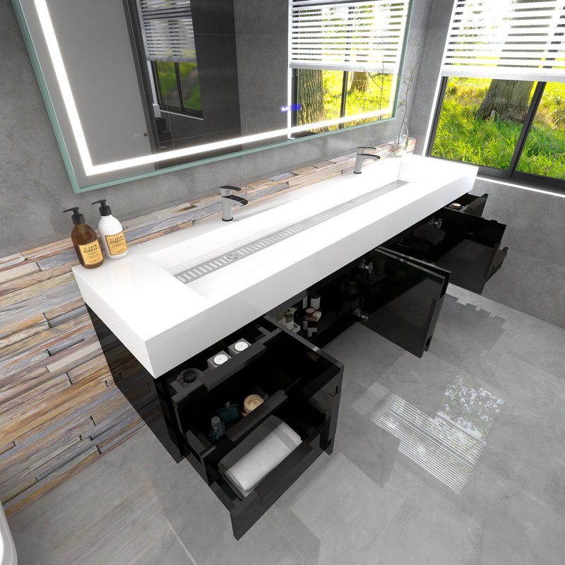Finition du meuble-lavabo mural simple 84 po Jessica, Noir brillant