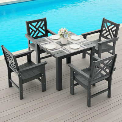 5 Piece Hdpe Outdoor Dining Set For 4 With Square Table (5 Piece Square Set) by Ailispato