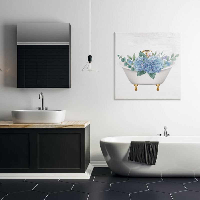 Chic Bathtub with Hydrangea Blossoms Canvas Wall Art by Lil' Rue, 30" W x 30" H x 1.5"D
