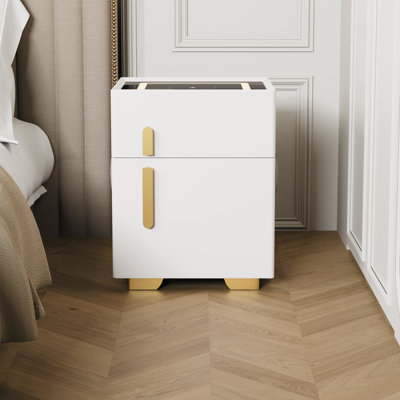 Smart 1-Drawer Nightstand With Insurance, Wireless Charging, Usb Port, Bluetooth Speaker And Led Light