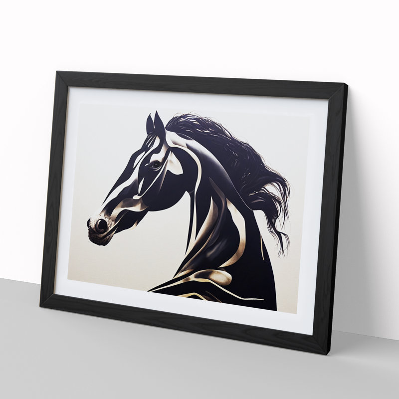 Striking Horse - Single Picture Frame Print, Black, 46cm H x 64cm W x 2cm D