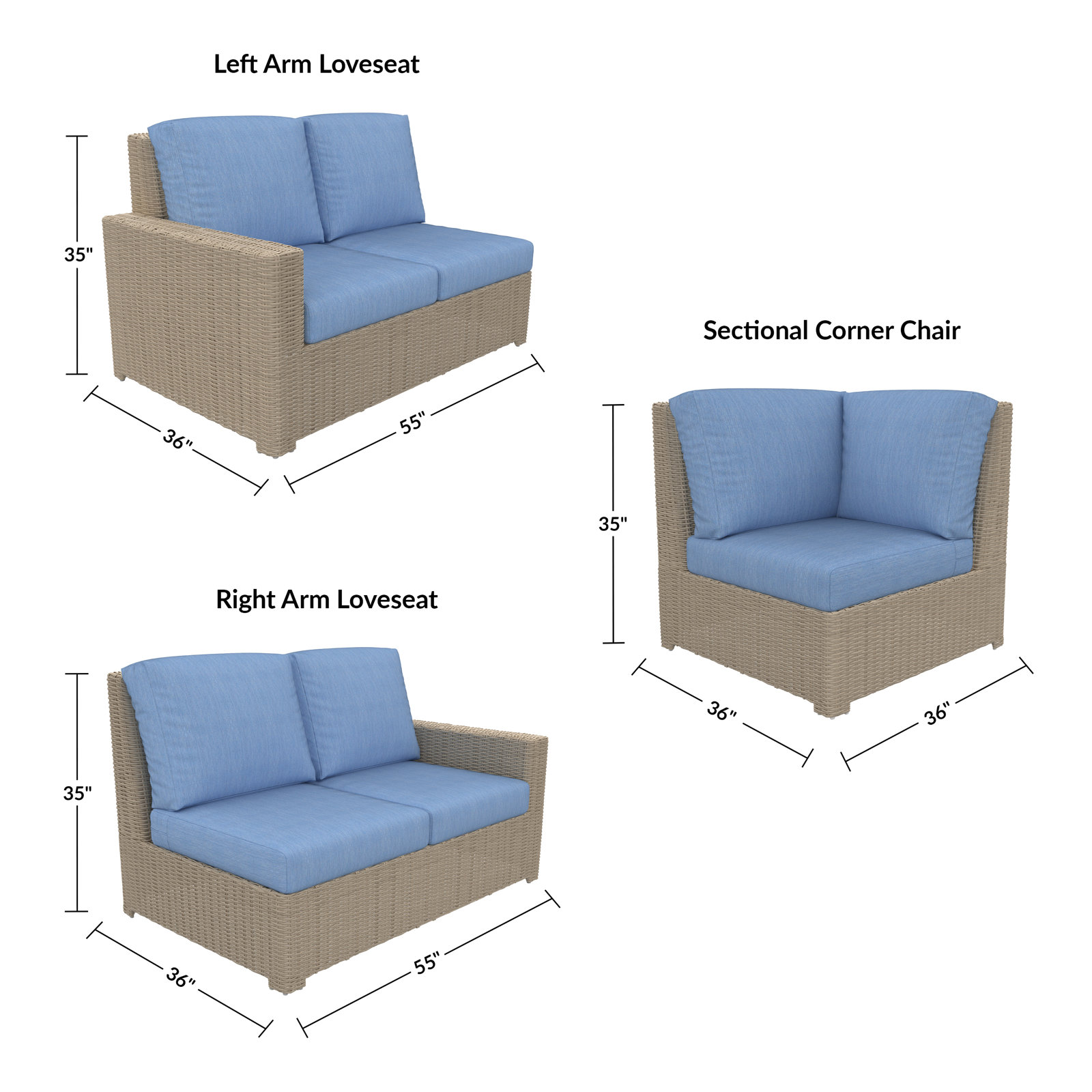 Henri 91" Patio Sectional Set, Cast Ocean