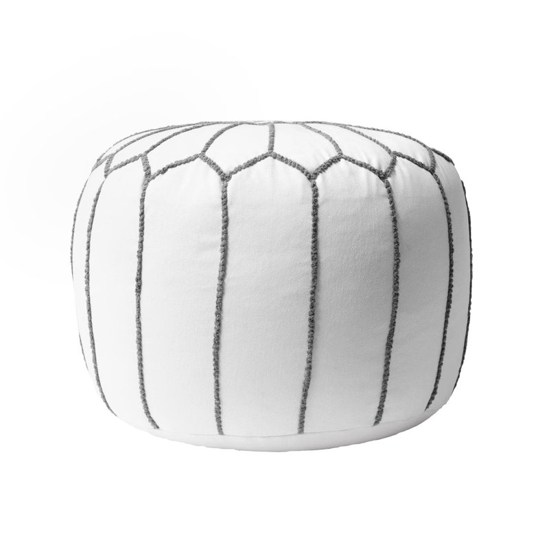 Edsell Upholstered Pouf, White Cotton