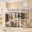 Grand lit mezzanine en métal, grain de bois blanc, garde-robe intégrée, bureau, rangement, caractéristiques, grand lit supérieur, tablettes, assemblage sans effort