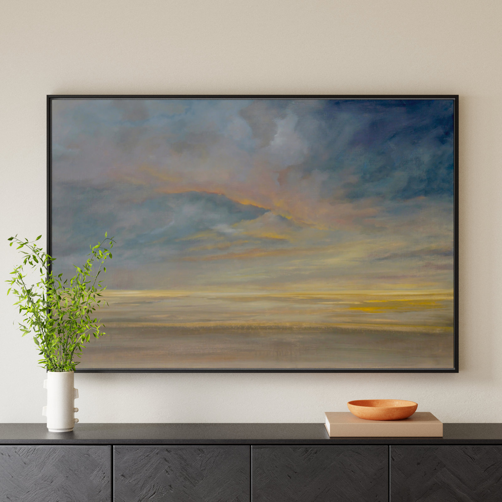 Saffi "Dawning Unrest" Painting, 41.5" H x 61.5" W, Espresso