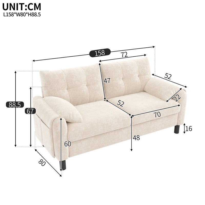 2 Seater Chenille Sofa, Beige