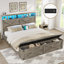 Base de lit en métal pour grand lit, lit plateforme gris avec tête de lit à DEL, station de charge et repose-pieds de rangement, lit robuste pour chambre d'ado-324743786-307448758