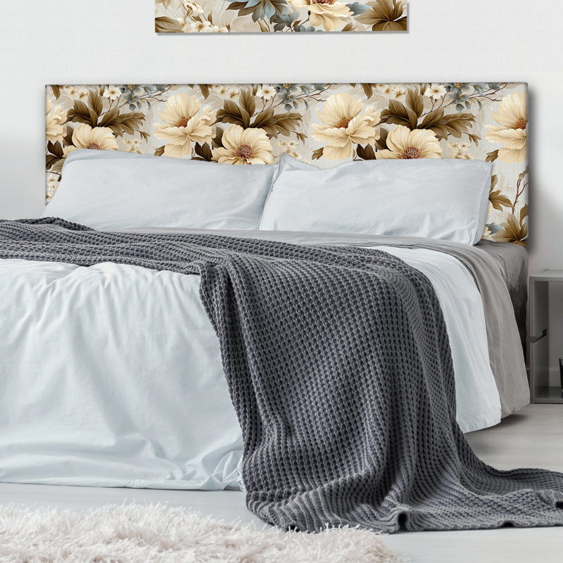 Tête de lit tapissier Dylanie, Très grand, Voile de dentelle florale rétro blanc IV