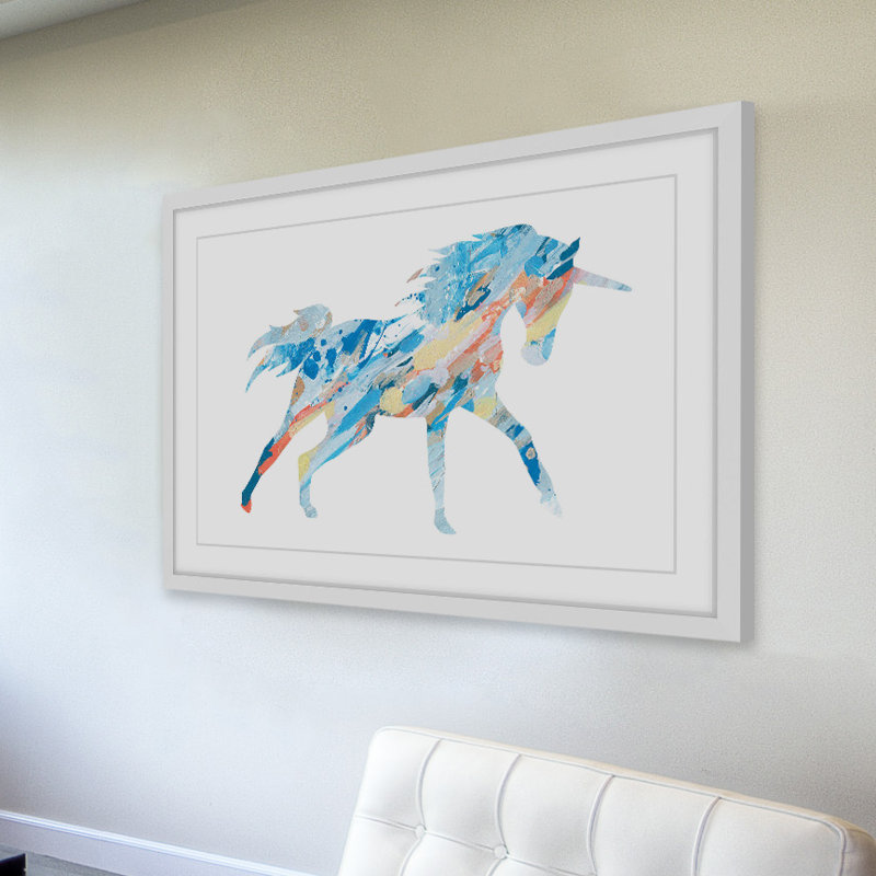 «Thered Unicorn», reproduction encadrée, H 8 po x l 12 po x P 1,5 po, Bleu / Blanc