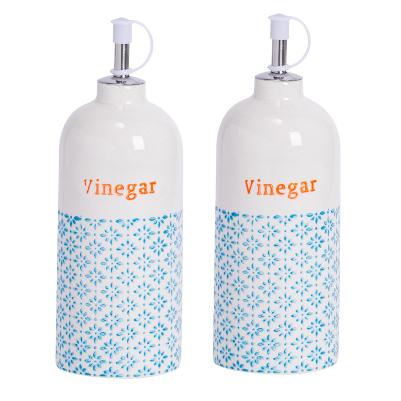 Nicola Spring - Hand-Printed Vinegar Pourer Bottles - 500ml - Blue