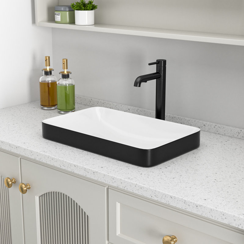 19"x12" Semi Recessed Vessel Ceramic Bathroom Sink Rectangular Drop-in Vanity Porcelain Sink White  Modern Art Basin