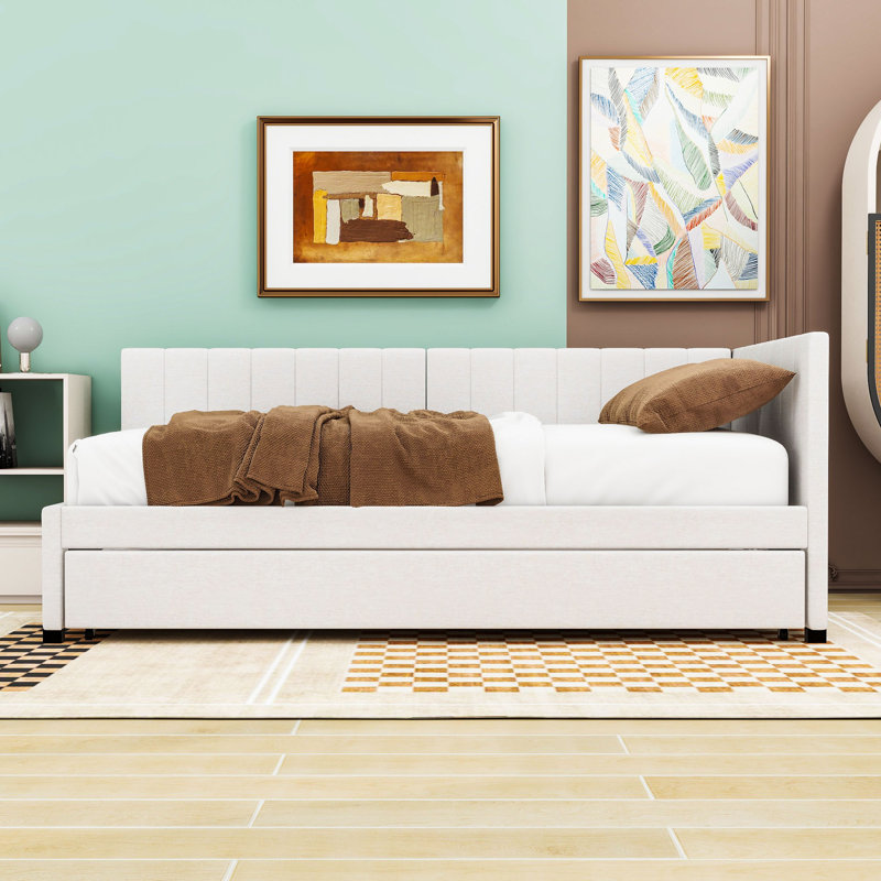 Modern Upholstered Daybed with Twin Trundle, Twin, Beige
