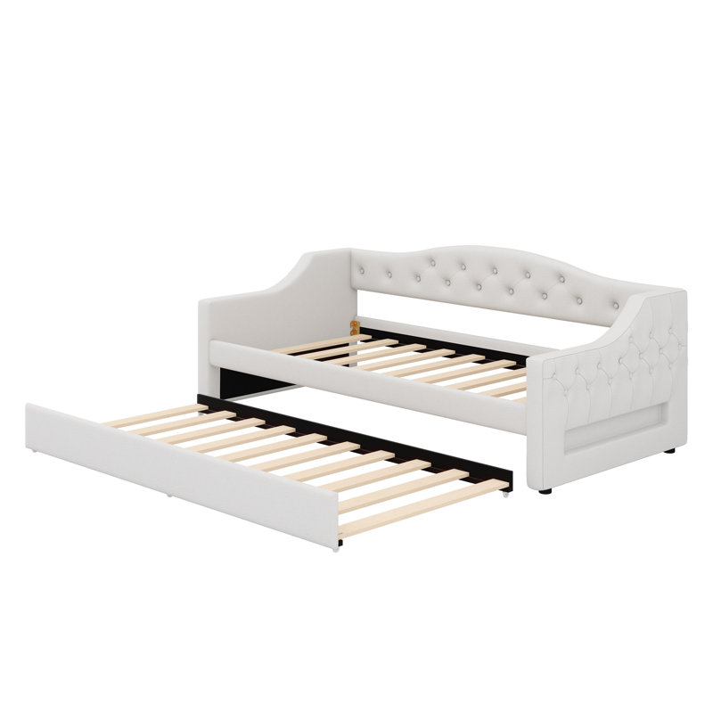 Lit de jour rembourré avec ceinture DEL et lit gigogne, Beige