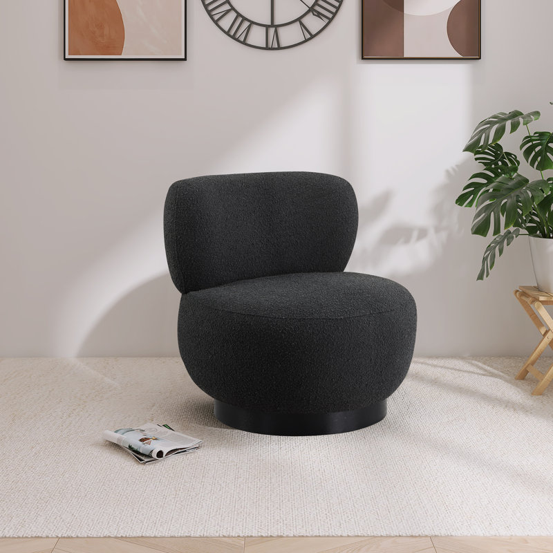 Fauteuil d'appoint Calais, Tissu bouclé noir, Naturel