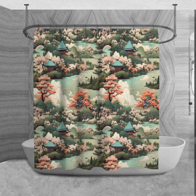 Japanese Shower Curtain Style Bath Mat Green Bathroom Decor
