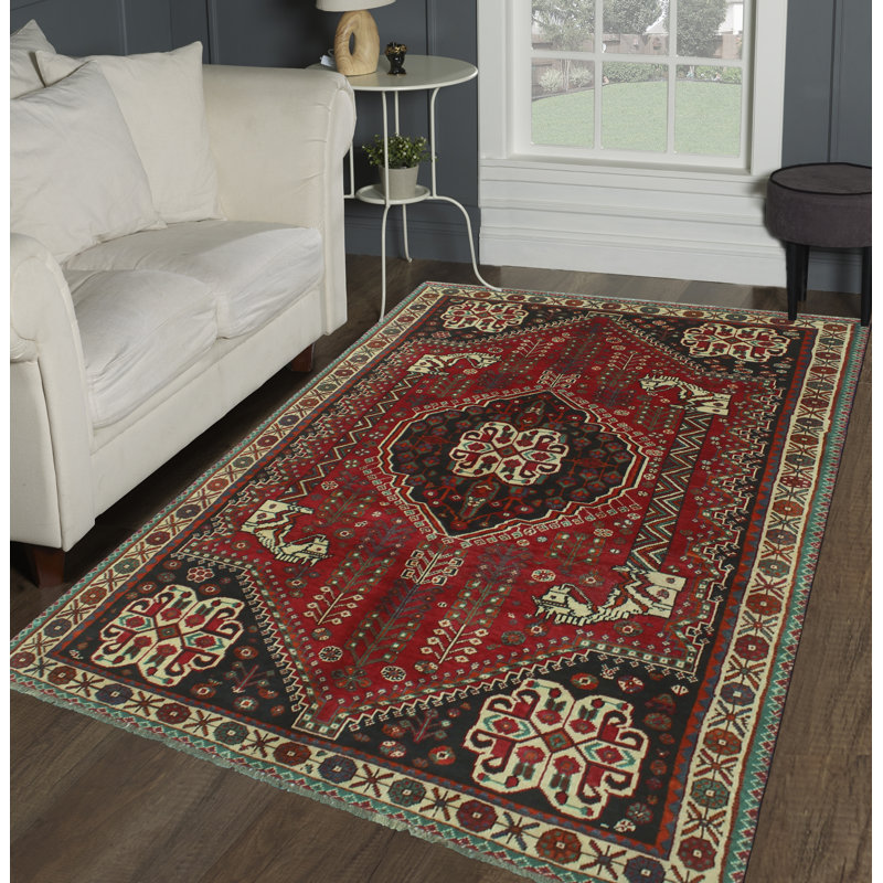 Keaire One-of-a-Kind 4'10" x 8'3" 1980s Runner Wool Area Rug in Ivory and Red