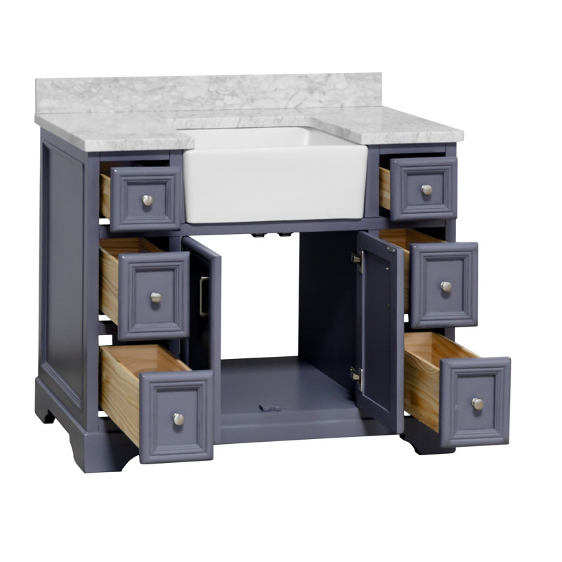 Ensemble de meuble-lavabo simple 42 po Emiliano, Gris poudre, Marbre de Carrare