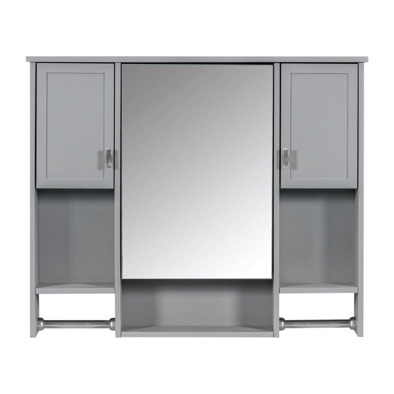 Armoire de rangement murale moderne 35 po x 28 po, armoire de salle de bain murale avec miroir, armoire à pharmacie avec barre à serviettes