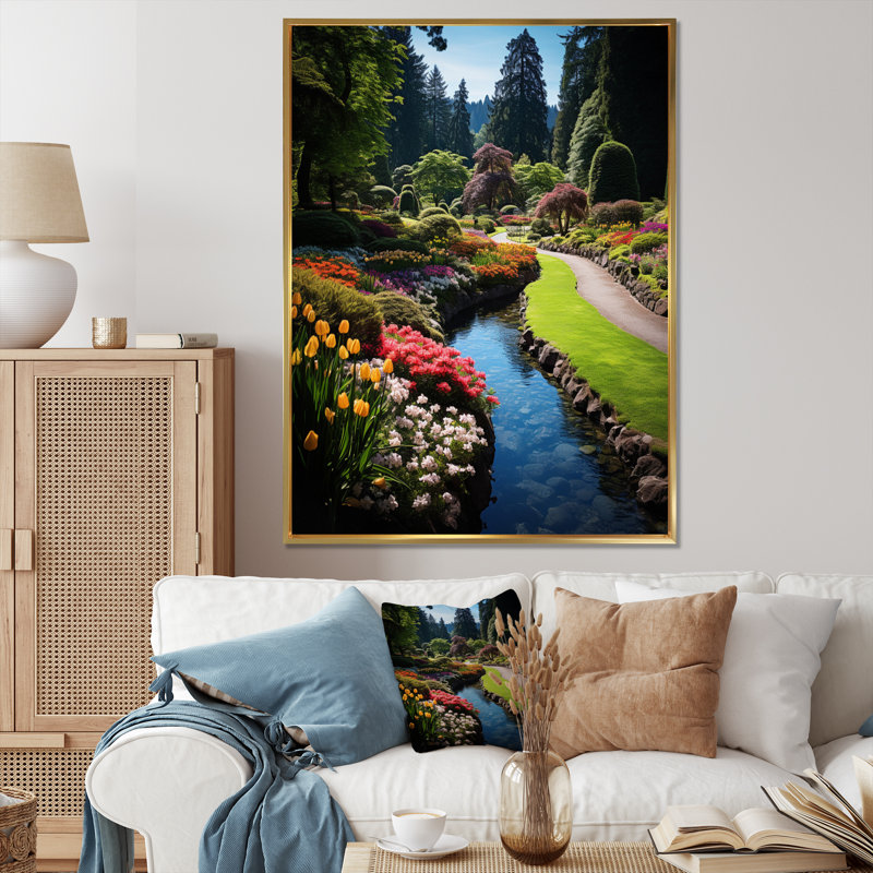 Baskaran " Canada Butchart Gardens II ", 32" H x 24" W x 1" D, Gold Floater Framed