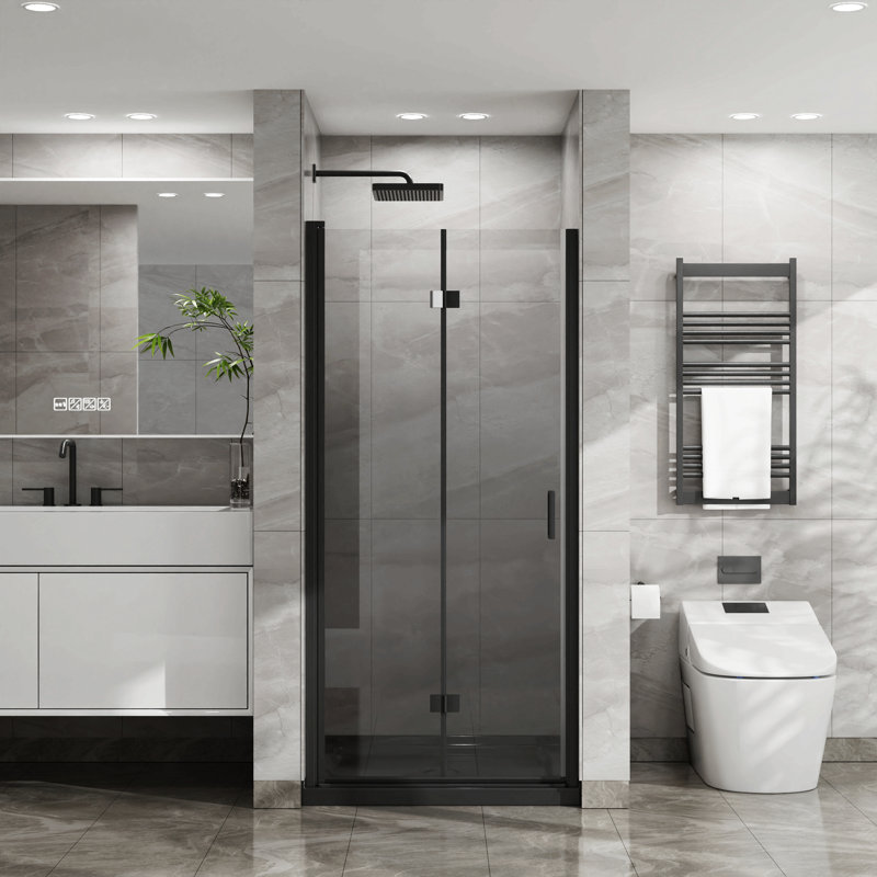 Porte de douche pivotante 34 po x 72 po, porte de douche en verre trempé épais de 1/4 po, conception semi-sans cadre