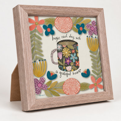 Framed Art Coffee Floral Grateful Heart