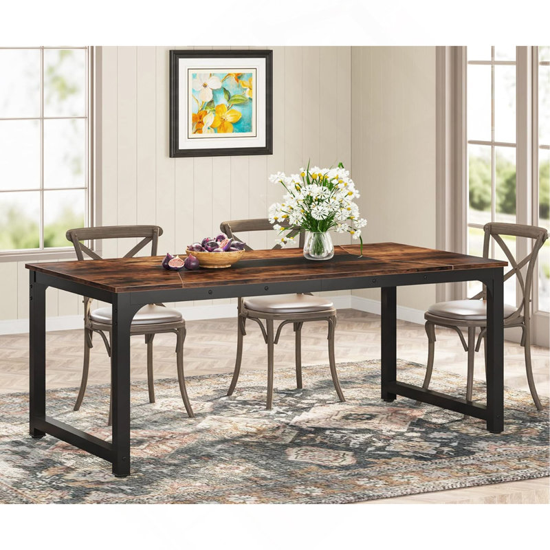 71-Inch Industrial Dining Table for 6-8 People, Rustic Rectangular with Heavy-Duty Metal Frame, Perfect for Modern and Multifunctional Use