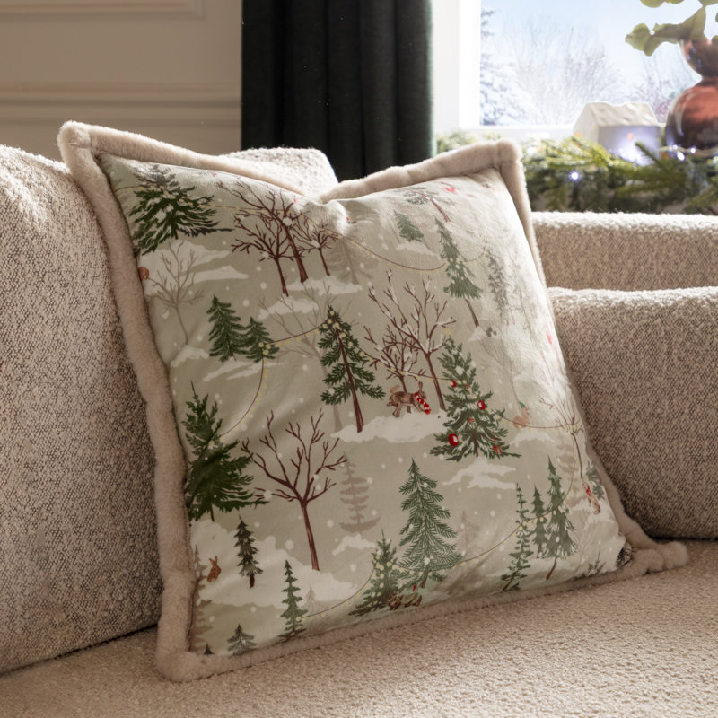 Forest Festivities Abstract Beige Square Cushion, Pillow Cover Only - No Insert