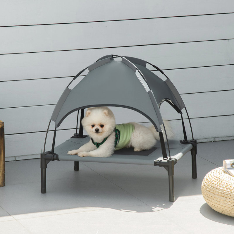 Lit surélevé portatif pour chien, 24 po gris avec auvent - filet respirant, structure en métal, pour lit de bébé de taille moyenne, tissu de 24 po, résistant