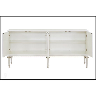Armoire console perlée blanche et argentée brillante avec rangement spacieux pour une élégance et une organisation modernes