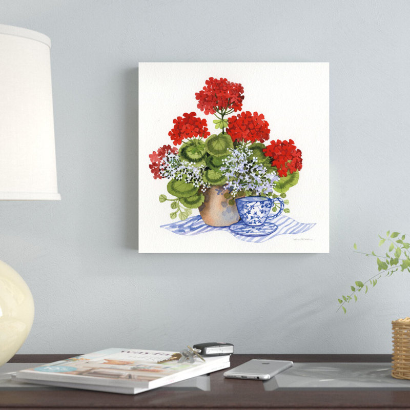 «Geranium Tea I» par Kathleen Parr McKenna, reproduction d'art sur toile tendue, H 12 po x l 12 po