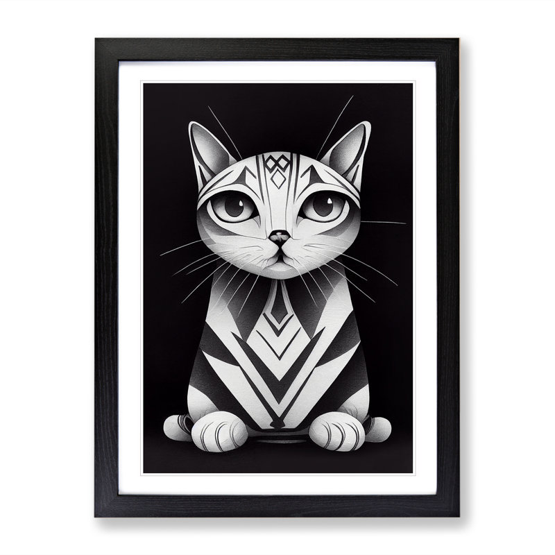 Striped Cat Abstract - Single Picture Frame Print, 46cm H x 34cm W x 2cm D, Black